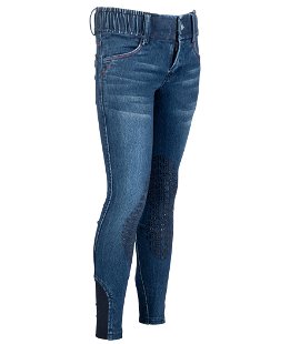 Jeans da equitazione da bambina con elastico in vita regolabile e silicone al ginocchio modello Haymee Denim
