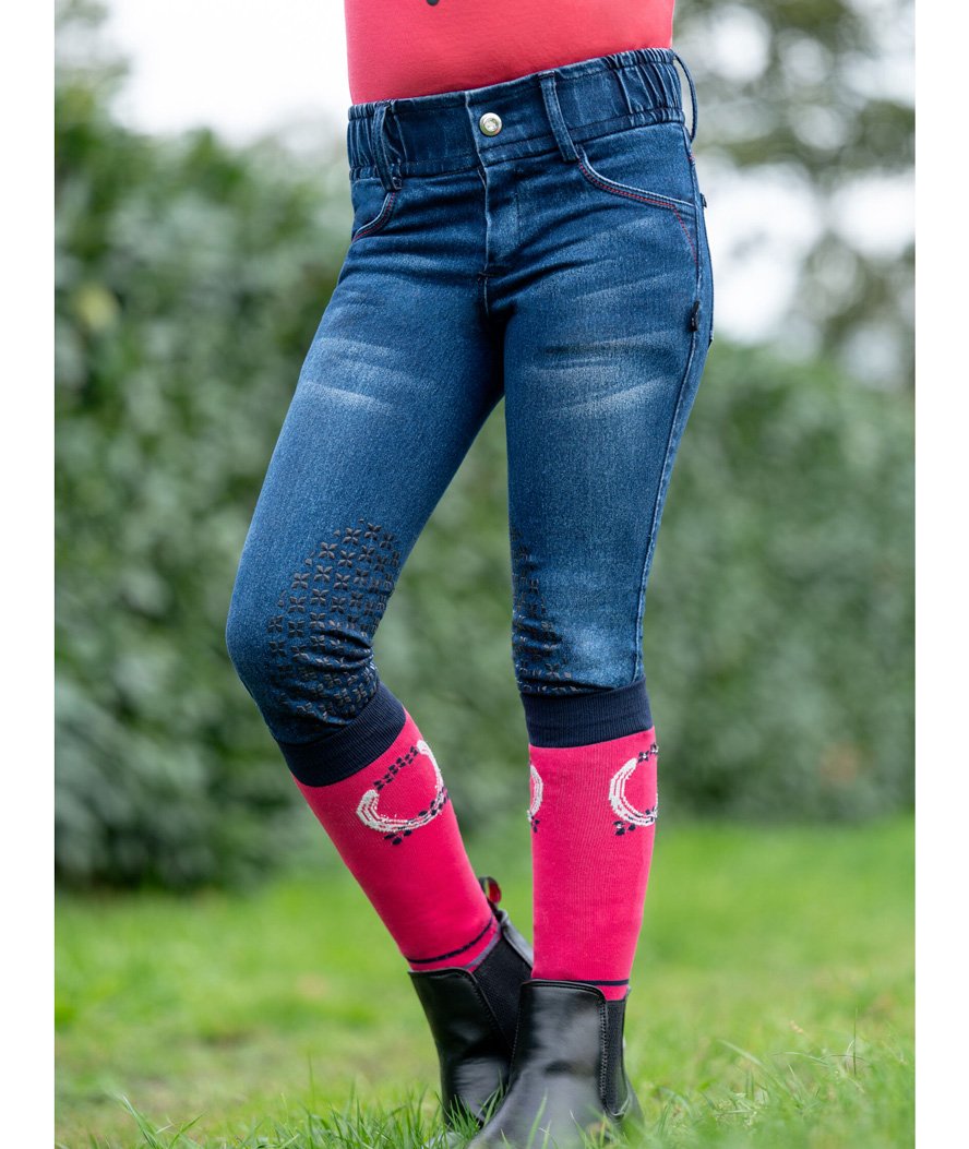 Jeans equitazione da bambina con elastico in vita regolabile e silicone al ginocchio modello Haymee Denim - foto 9