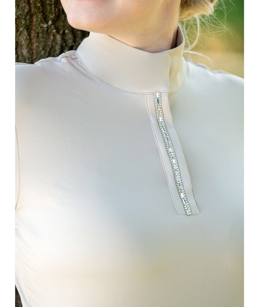 T-shirt donna equitazione traspirante con inserti rete e cerniera frontale con strass Essentials Nashville - foto 4