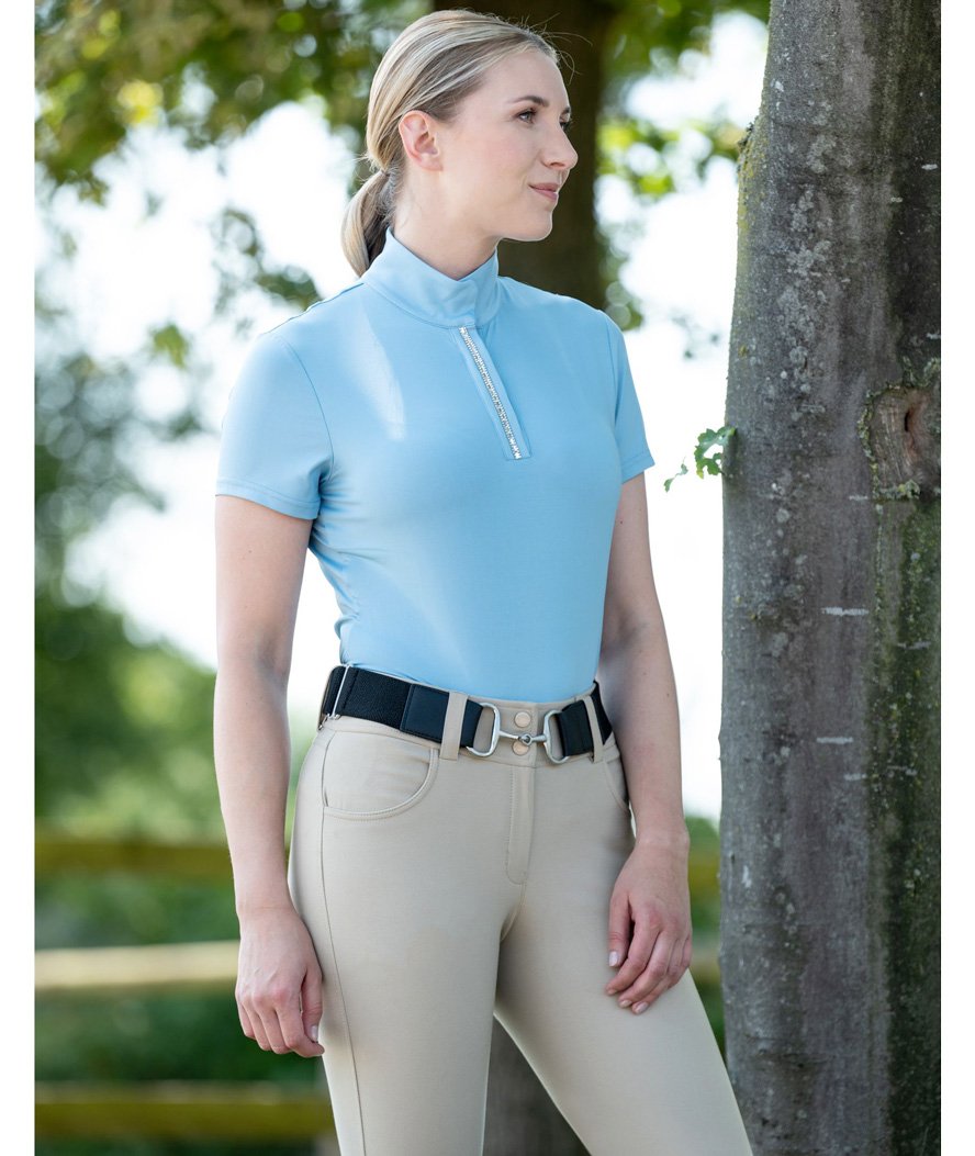 T-shirt donna equitazione traspirante con inserti rete e cerniera frontale con strass Essentials Nashville - foto 7