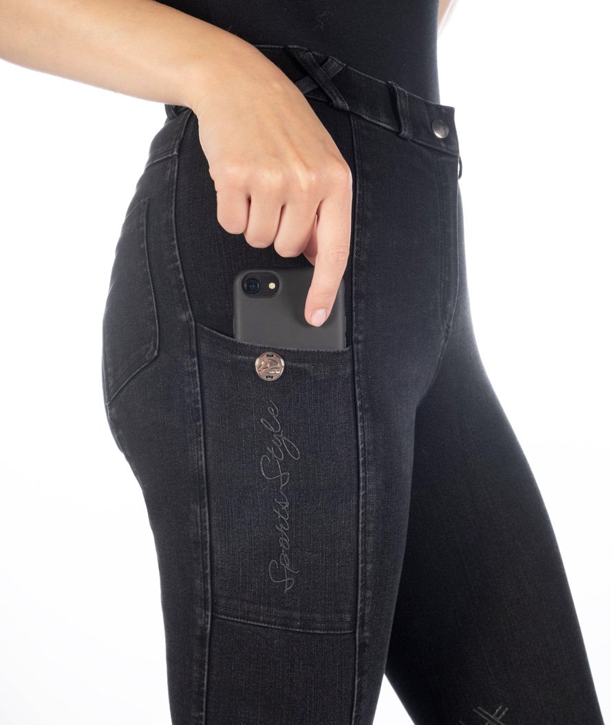 Jeans donna da equitazione elasticizzati con silicone al ginocchio modello Harbour Island Denim - foto 4