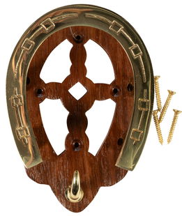 Portabriglie a forma di ferro di cavallo in ottone massiccio e legno