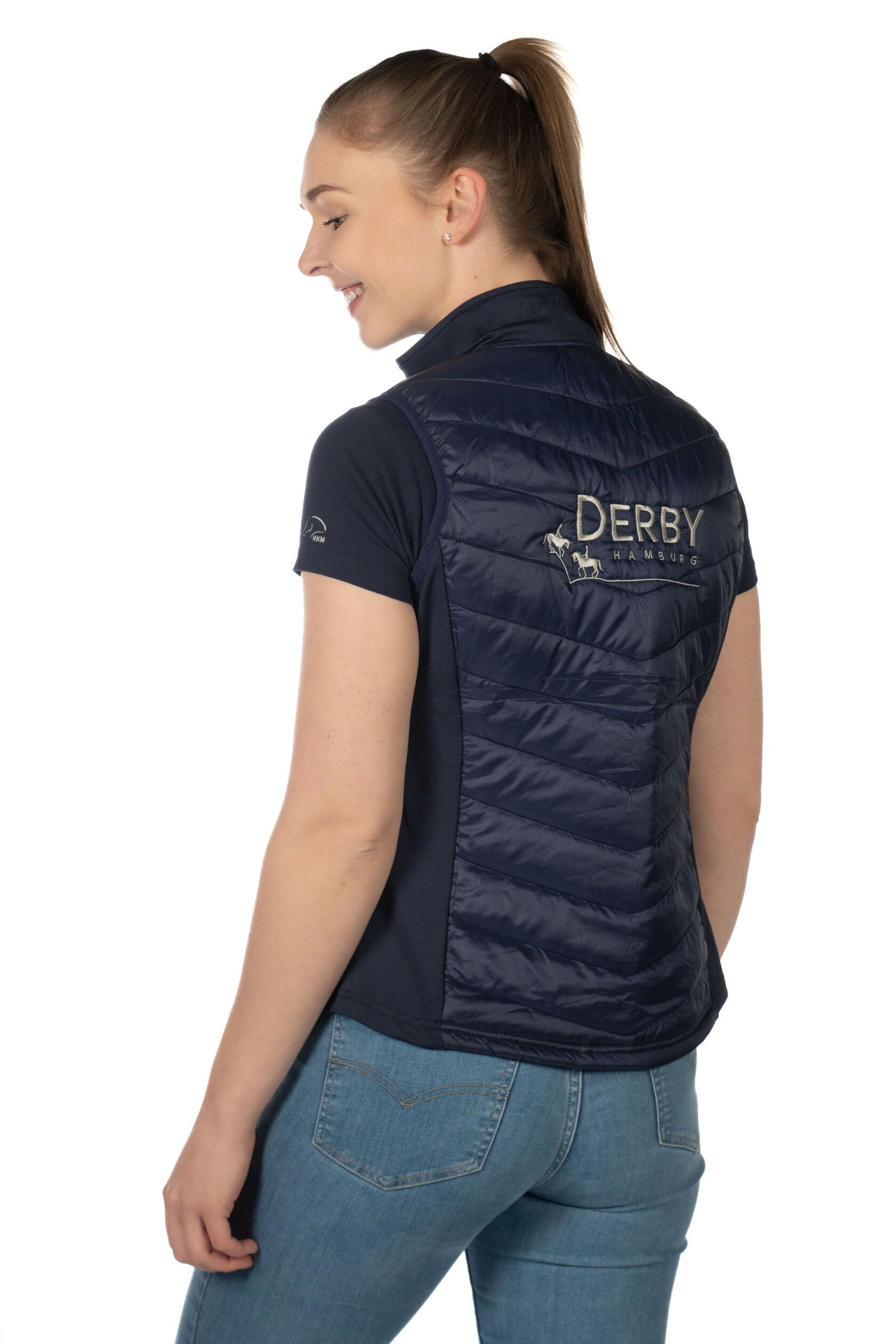 Gilet smanicato e trapuntato per equitazione in jersy/nylon modello derby - foto 3