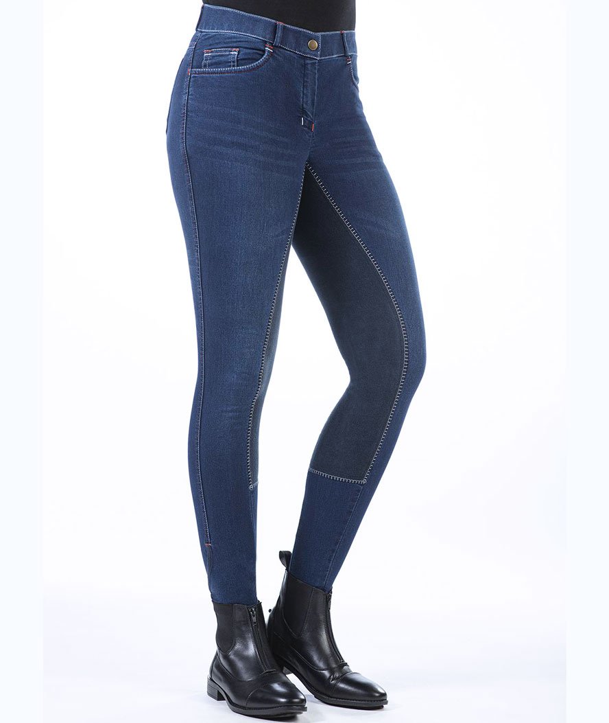PROMOZIONE Pantaloni in jeans da equitazione per donna con rinforzo modello Summer Denim 50