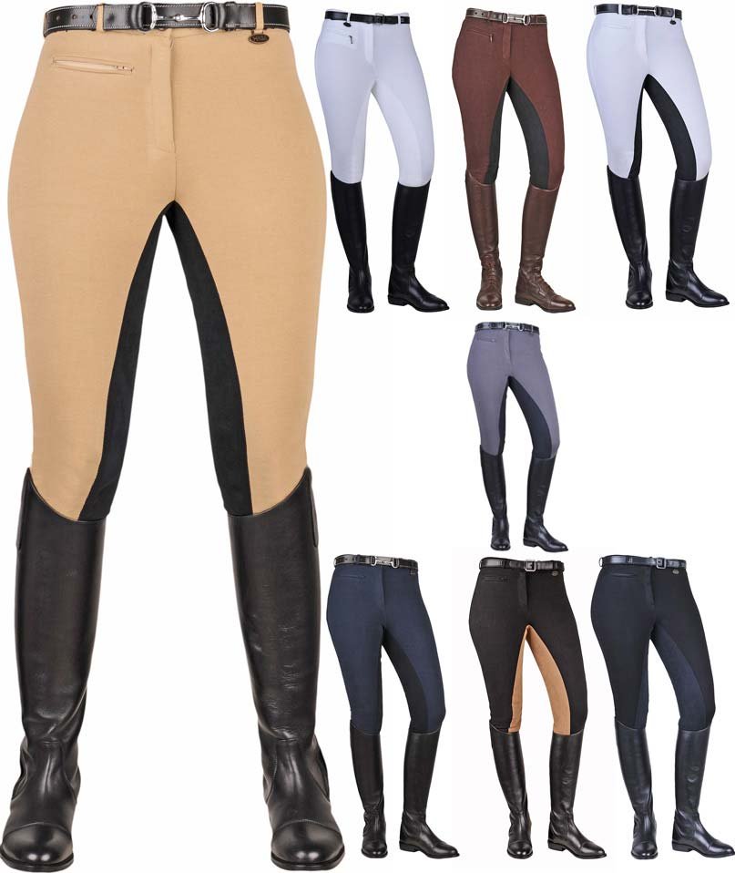 PROMOZIONE Pantaloni equitazione Donna con rinforzo scamosciato modello Stretchy NERO/NERO TG 38
