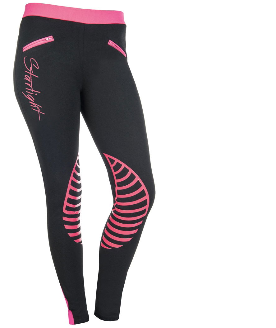 PROMOZIONE Leggings equitazione donna con inserto in silicone al ginocchio modello StarLight TAGLIA 38 ITA COLORE NERO/FUCSIA