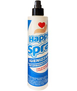 PROMOZIONE HAPPY SPRAY 250 ml, igienizzante di mani, ambienti, superfici, tessuti, mascherine, guanti, plastica