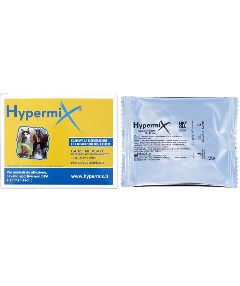 15 garze medicate formula gel 10x10cm Hypermix coadiuva la rigenerazione e la riparazione delle lesioni tessutali esterne
