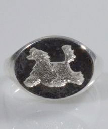 Anello chevalier Cane Cinese a pelo lungo in argento titolo 925