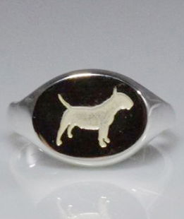 Anello chevalier Bull terrier in argento titolo 925