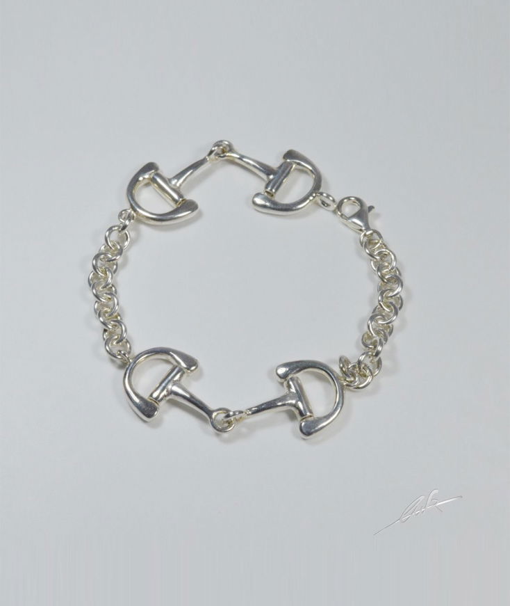 Bracciale morsi medi con catena realizzato a mano in argento titolo 925