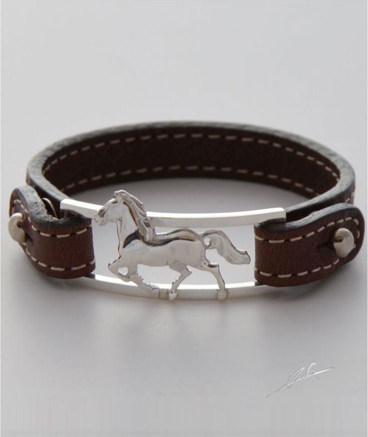 Bracciale cinturino pelle cavallo realizzato a mano in argento titolo 925