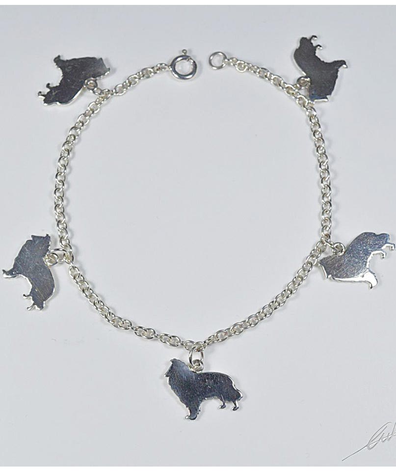 Bracciale a catena rolò in argento, con sagome di cane razza Collie/Shetland