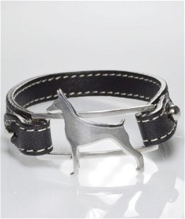Bracciale cinturino in vera pelle Dobermann in argento 925