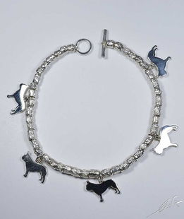 Bracciale intercalari argento sagome Bulldog francese