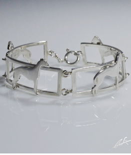 Bracciale 4 sezioni levriere Whippet in argento 925