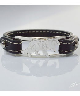 Braccialetto cinturino in vera pelle Border collie in argento 925