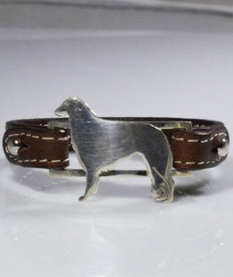 Braccialetto cinturino in vera pelle Levriere Borzoi in argento 925