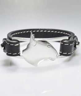 Braccialetto in vera pelle Bull terrier testa in argento 925