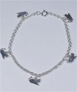 Bracciale catena rolò gatto seduto pendenti in argento 925