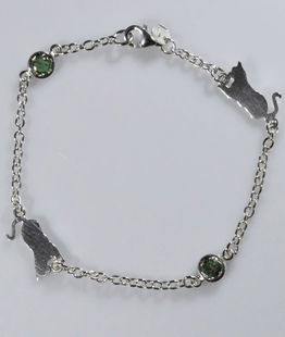 Bracciale 2 pietre preziose Smeraldi Gatto sdraiato in argento 925