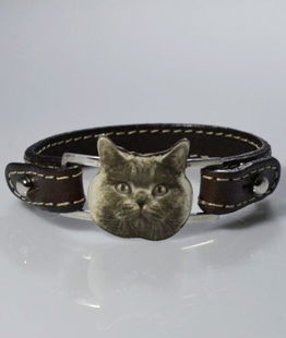 Braccialetto in vera pelle gatto British Short Hair in argento 925