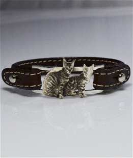 Bracciale cinturino in vera pelle gatto Bengala nel cerchio in argento 925