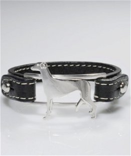 Bracciale cinturino in vera pelle Greyhound in argento 925
