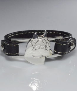 Bracciale cinturino in vera pelle Husky testa in argento 925