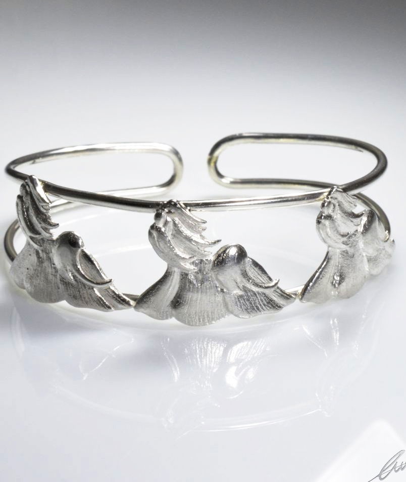 Bracciale rigido tre Shihtzu 3D in argento 925