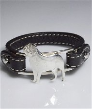 Bracciale cinturino in vera pelle Dogue de Bordeaux in argento 925