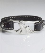 Bracciale cinturino in vera pelle Shihtzu 3D in argento 925