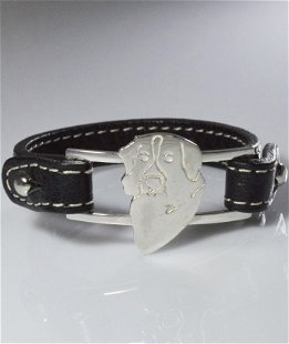 Bracciale cinturino in vera pelle Pastore australiano testa in argento 925