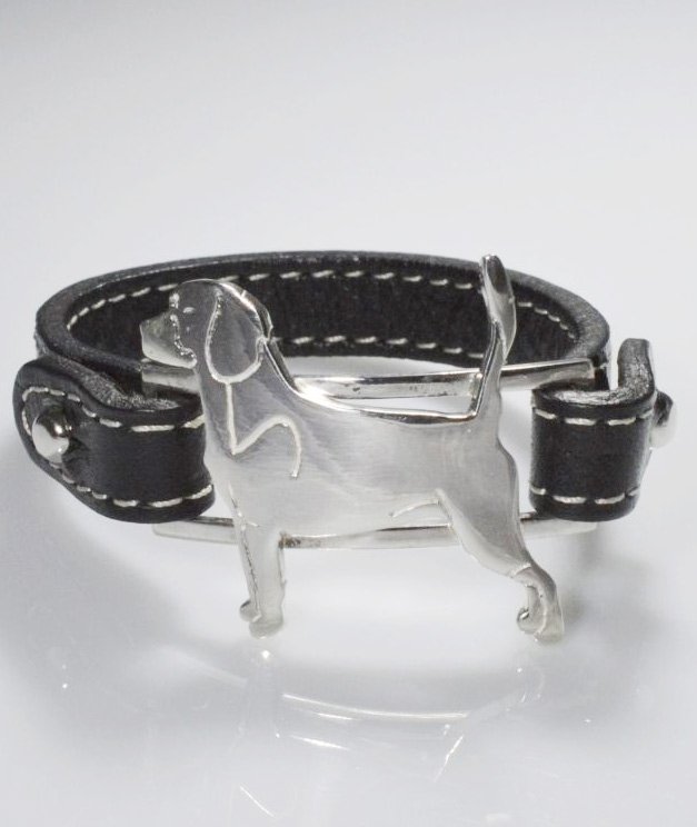 Bracciale cinturino in vera pelle Beagle in argento 925