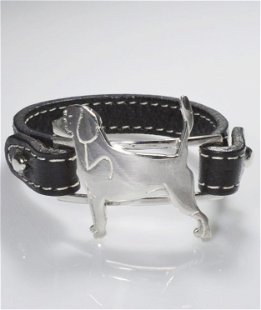 Bracciale cinturino in vera pelle Beagle in argento 925
