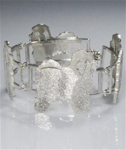 Bracciale 4 sezioni Bolognese pieno picchiettato col diamante in argento 925