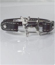 Bracciale cinturino in vera pelle Chihuahua a pelo corto 3D in argento 925