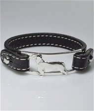 Bracciale cinturino in vera pelle Bassotto a pelo corto 3D in argento 925