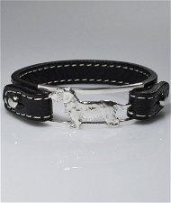 Bracciale cinturino in vera pelle Bassotto a pelo ruvido 3D in argento 925