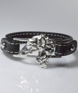 Bracciale cinturino in vera pelle testa Borzoi 3D in argento 925