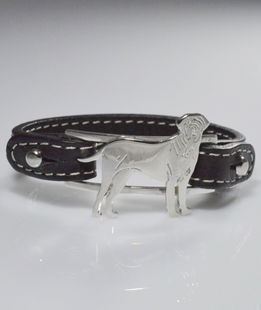 Bracciale cinturino in vera pelle Mastino giapponese in argento 925