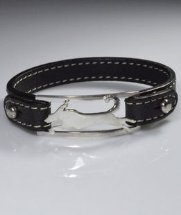 Bracciale cinturino in vera pelle Saluki in corsa in argento 925