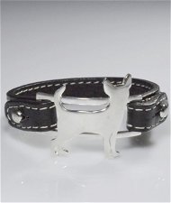 Bracciale cinturino in vera pelle Chihuahua grande in argento 925