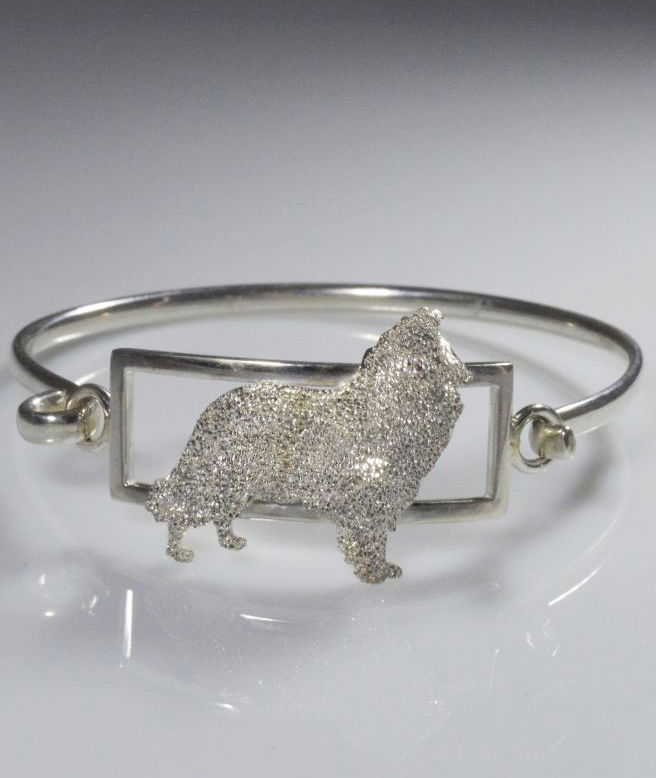 Bracciale rigido Collie picchiettato con la punta di diamante in argento 925