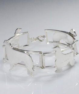 Bracciale 4 sezioni due Levrieri Borzoi e Afgano alternati in argento 925