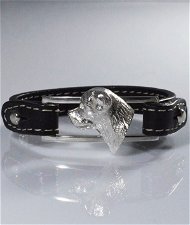 Bracciale cinturino in vera pelle Rottweiler 3D in argento 925