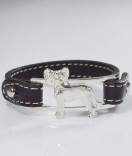 Bracciale cinturino in vera pelle Cane Cinese nudo 3D in argento 925