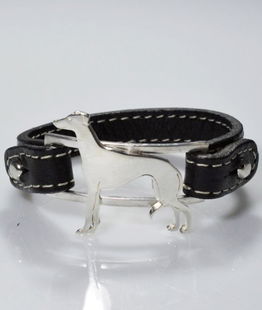 Bracciale cinturino in vera pelle levriere Galgo in argento 925