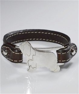 Bracciale cinturino in vera pelle Bearded Collie in argento 925