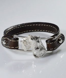 Bracciale cinturino in vera pelle Spinone cesellato a mano in argento 925